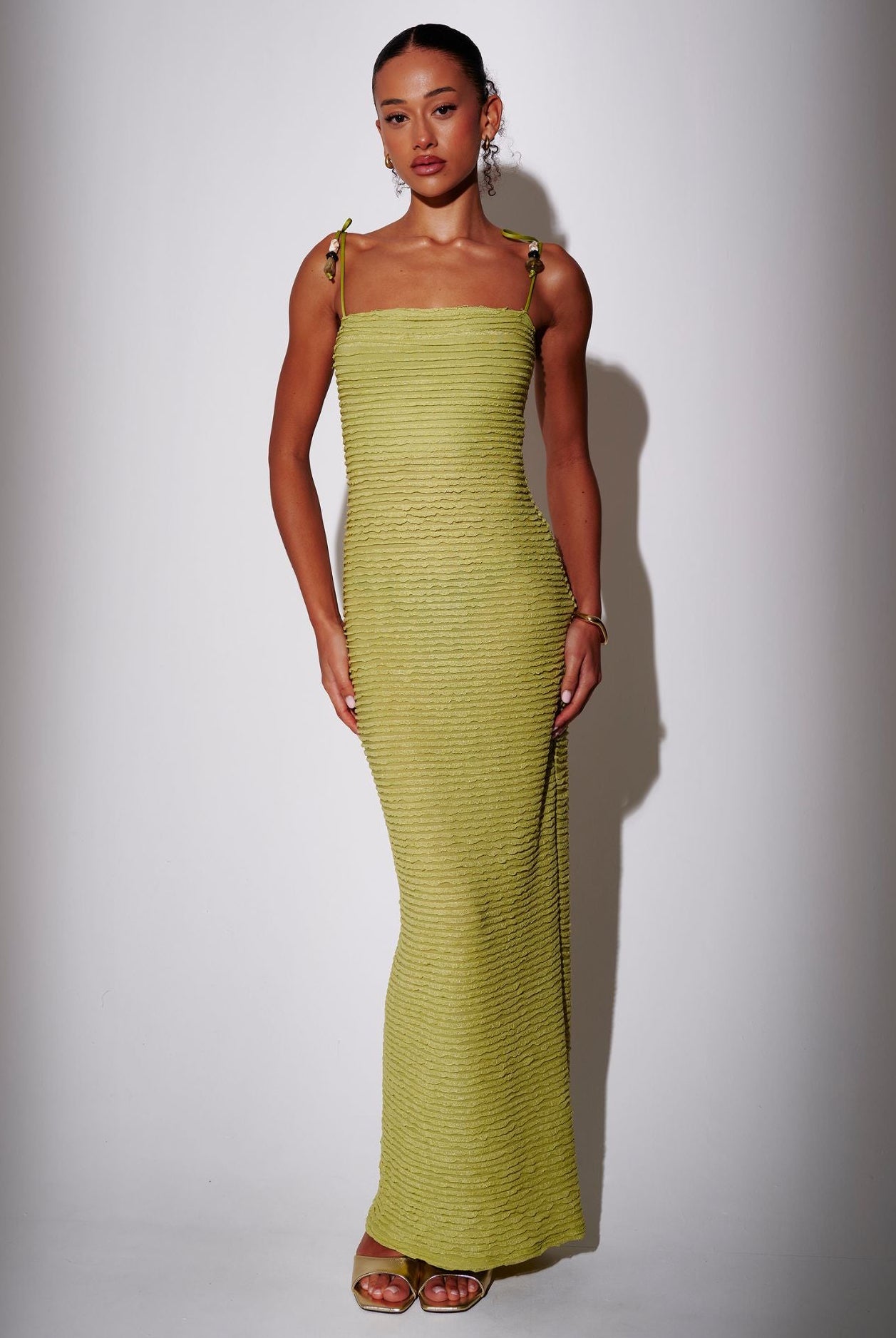 Eleanor Frilly Maxi Dress in Green – South Beach