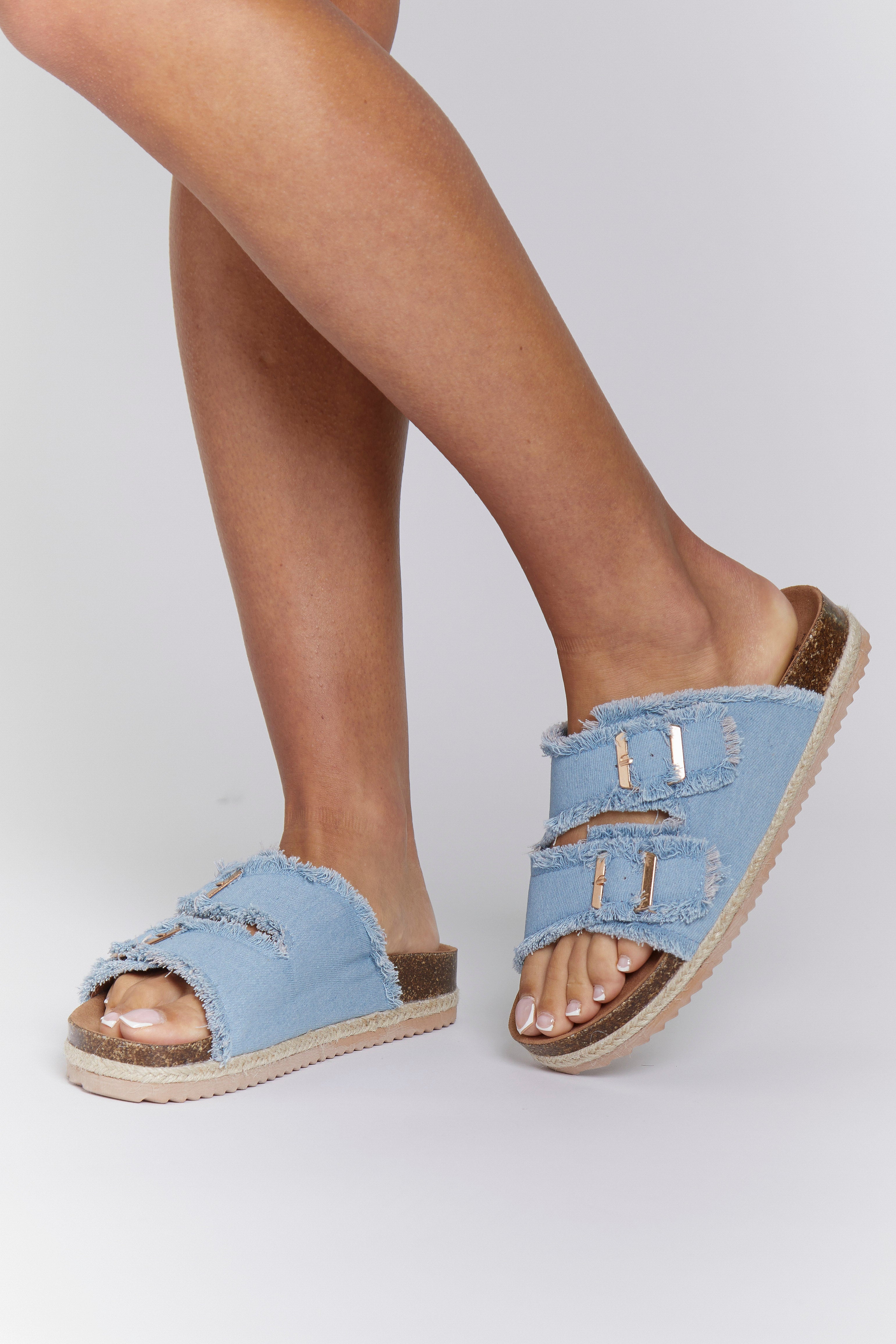 Blue Double Buckle Denim Espadrilles