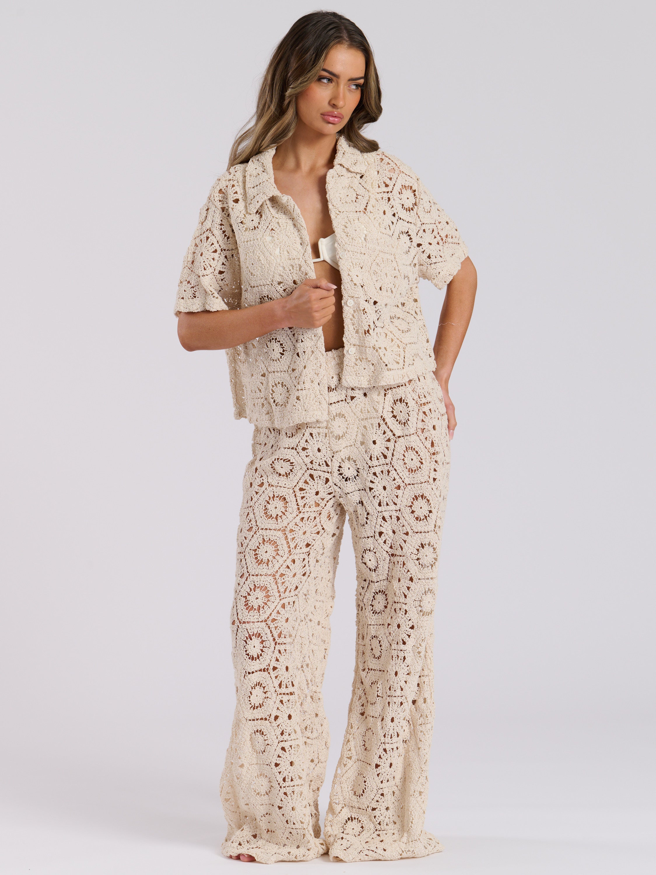 パンツ todayful Crochet Lace Pants Laze Beach Trousers in Vanilla Crochet – South Beach