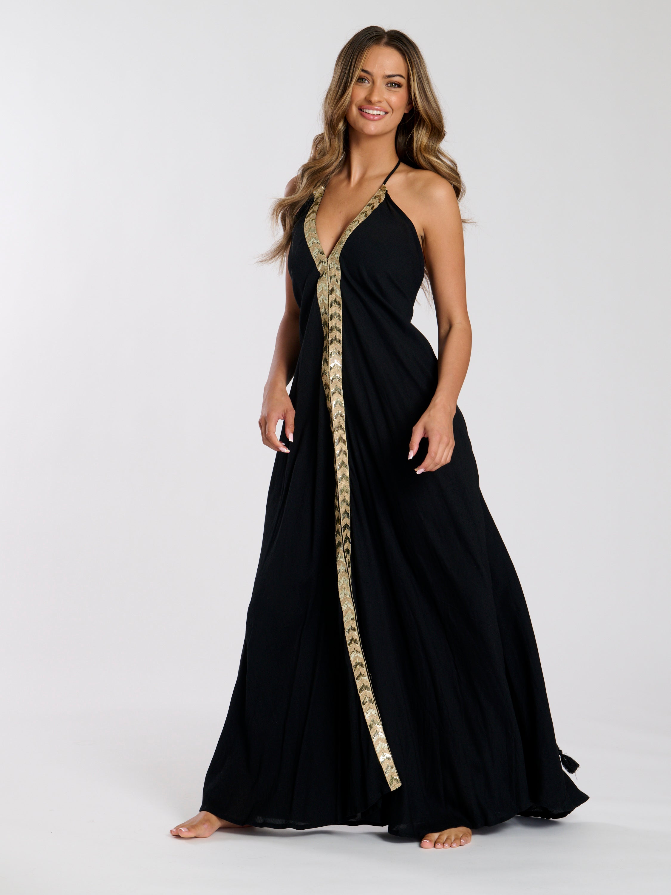 The 'monument' sequin plunge maxi dress in black – South Beach