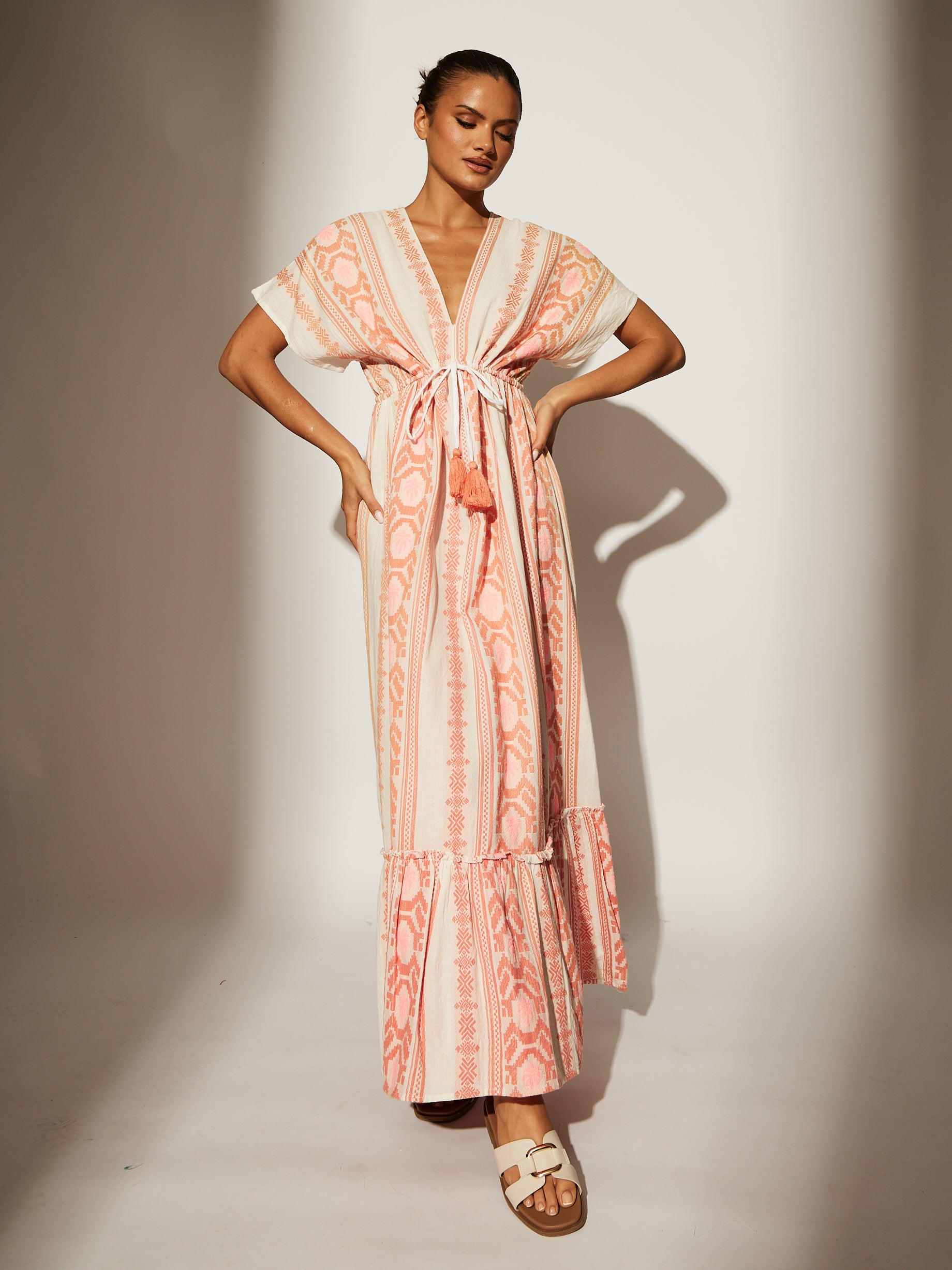 Bohemian Pink Jacquard Maxi Dress – South Beach