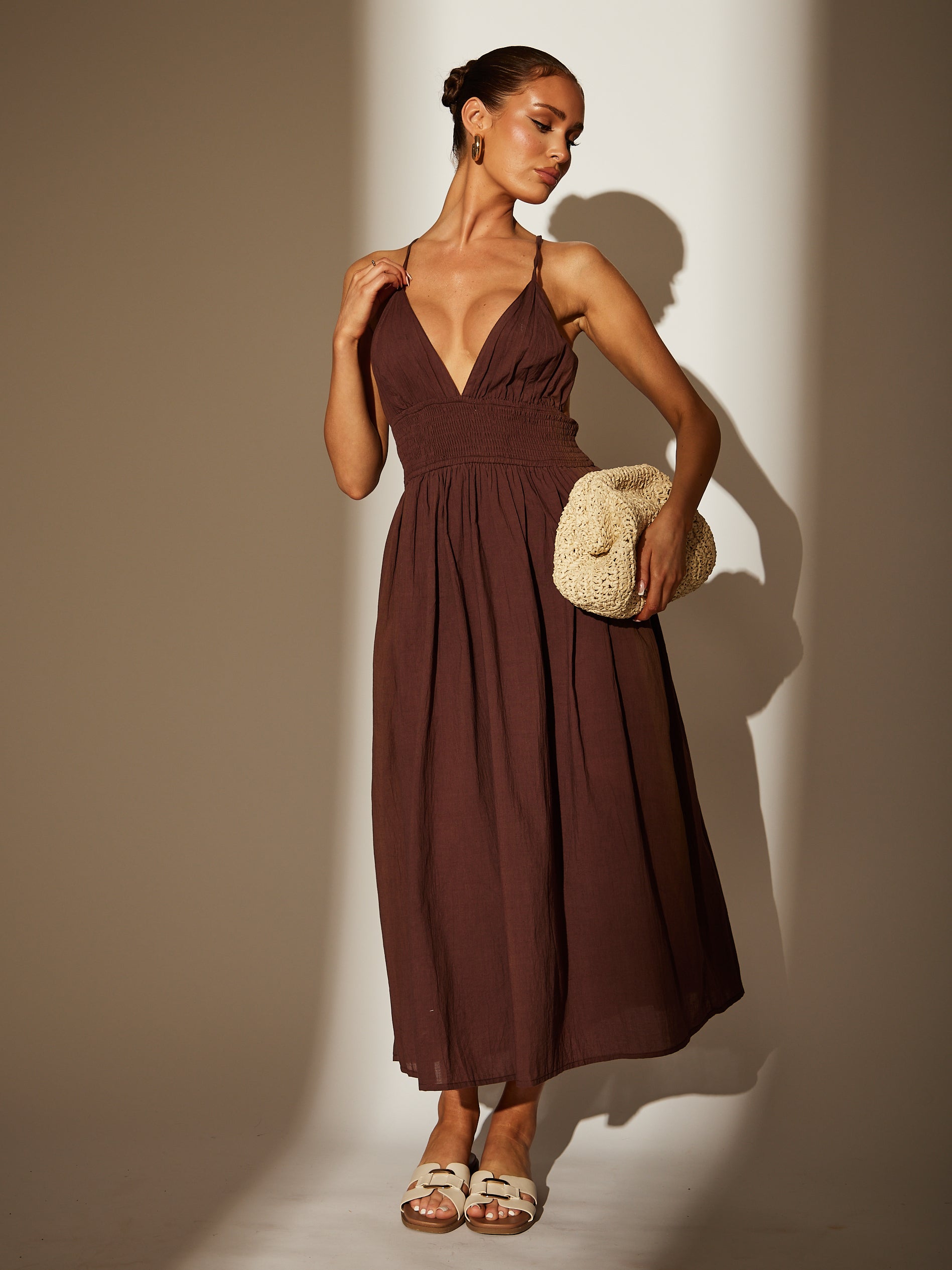 Savanna Midi Dress in Chocolate brown South Beach Savanna Midi Dress in Chocolate brown South Beach