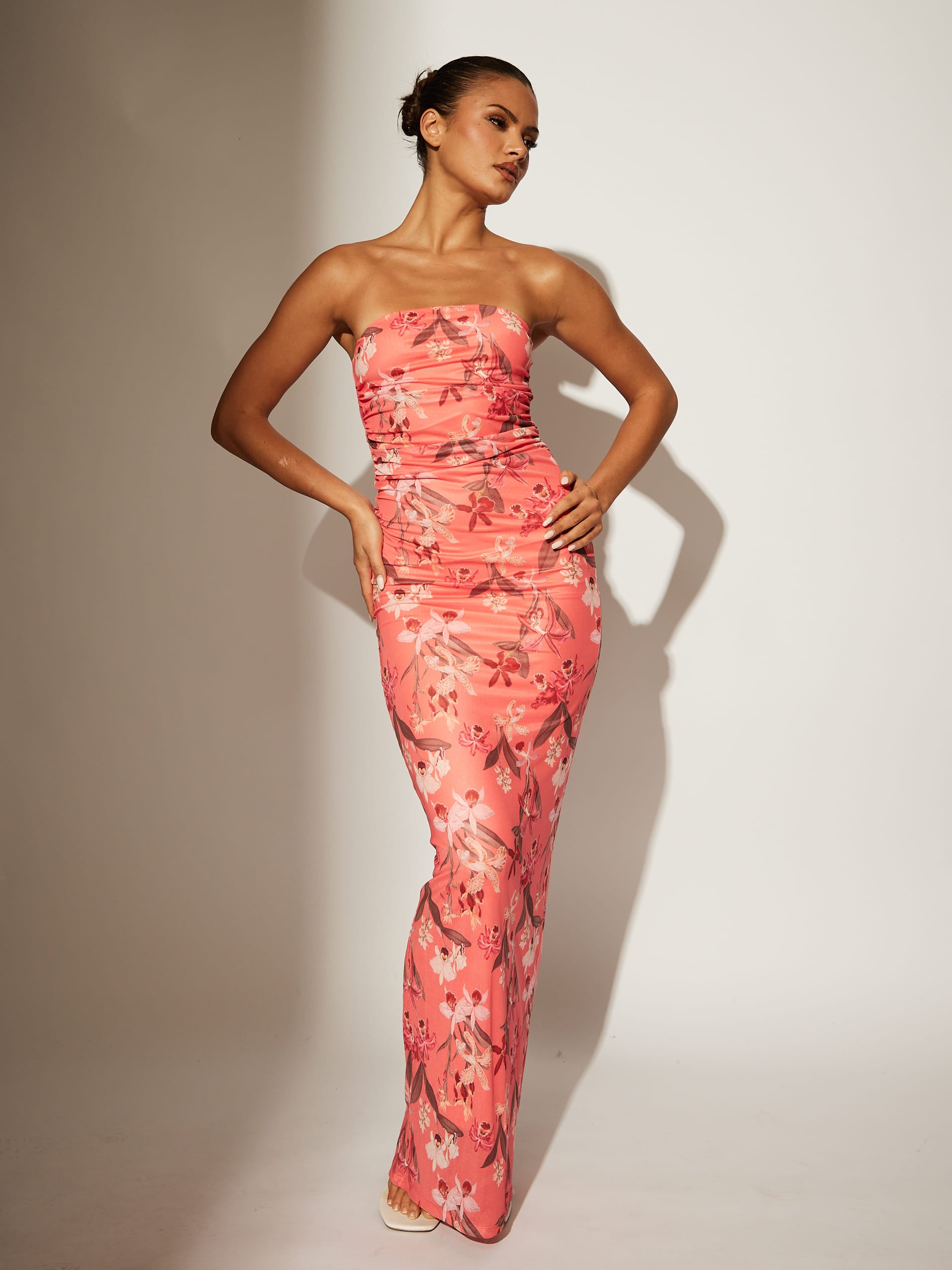 Sunkissed Soiree Floral Maxi Dress in Coral South Beach Sunkissed Soiree Floral Maxi Dress in Coral South Beach