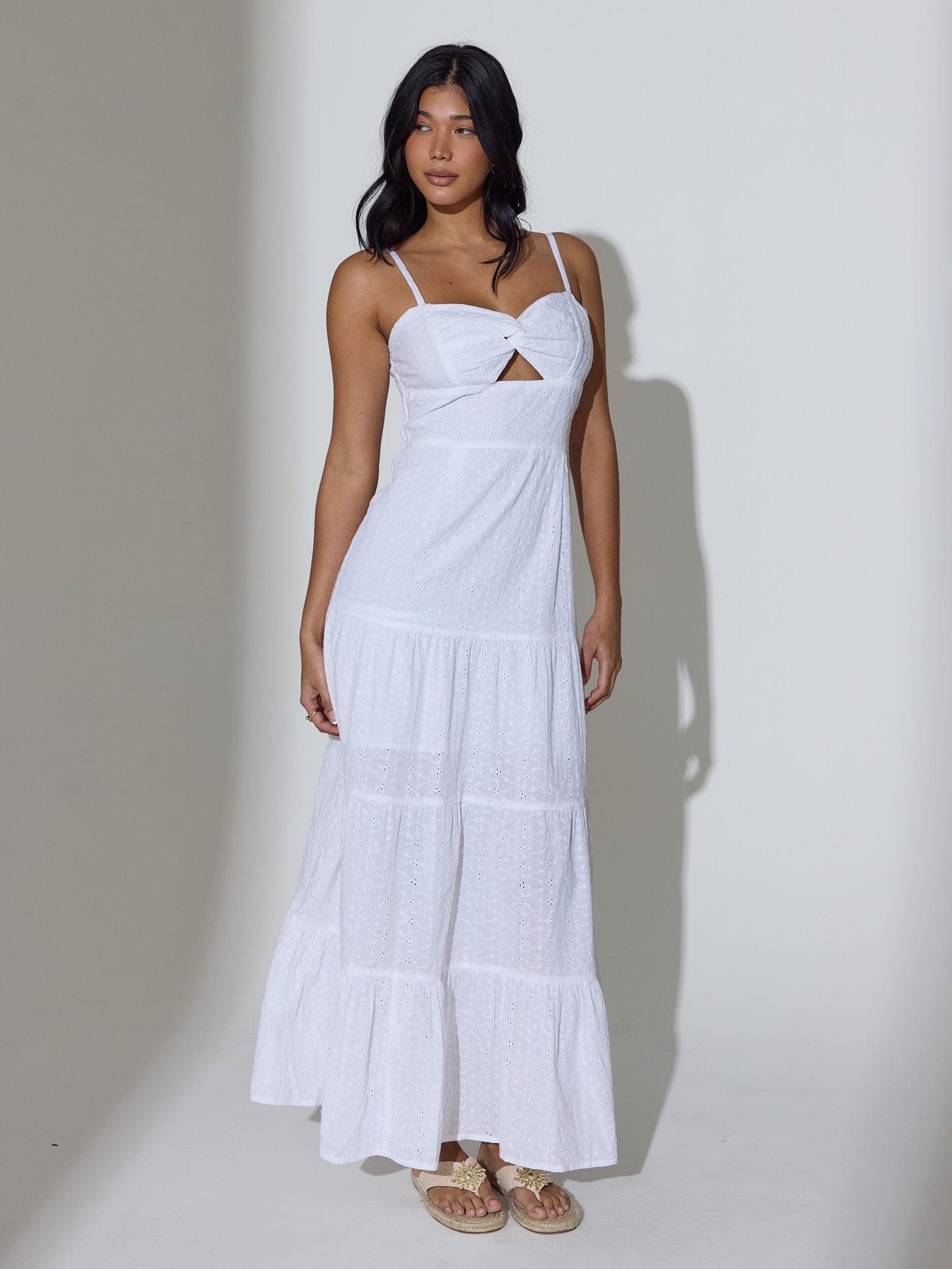 green emerald velvet dress Freya Broderie Twist Front Maxi Dress in White – South Beach
