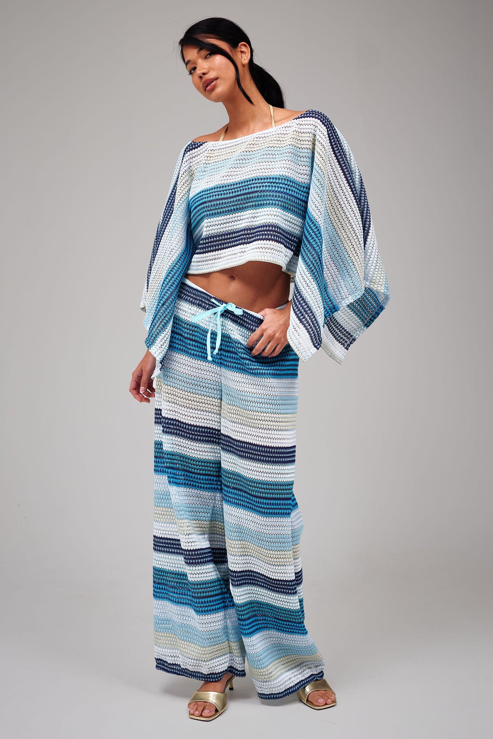 Laze Striped Crochet Trousers in Blue – South Beach