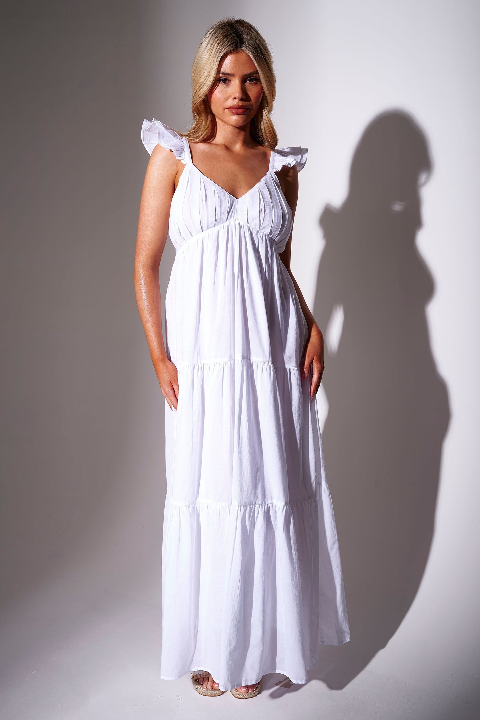 Frill Cotton Maxi Dress in White South Beach Frill Cotton Maxi Dress in White South Beach