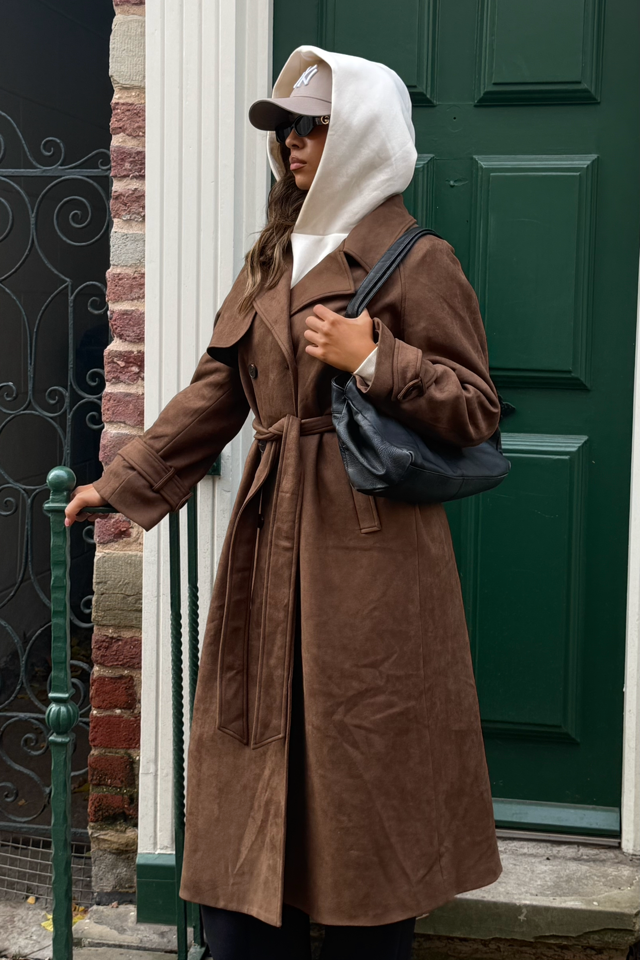 Fairmont Faux Suede Trench Coat in Brown – South Beach