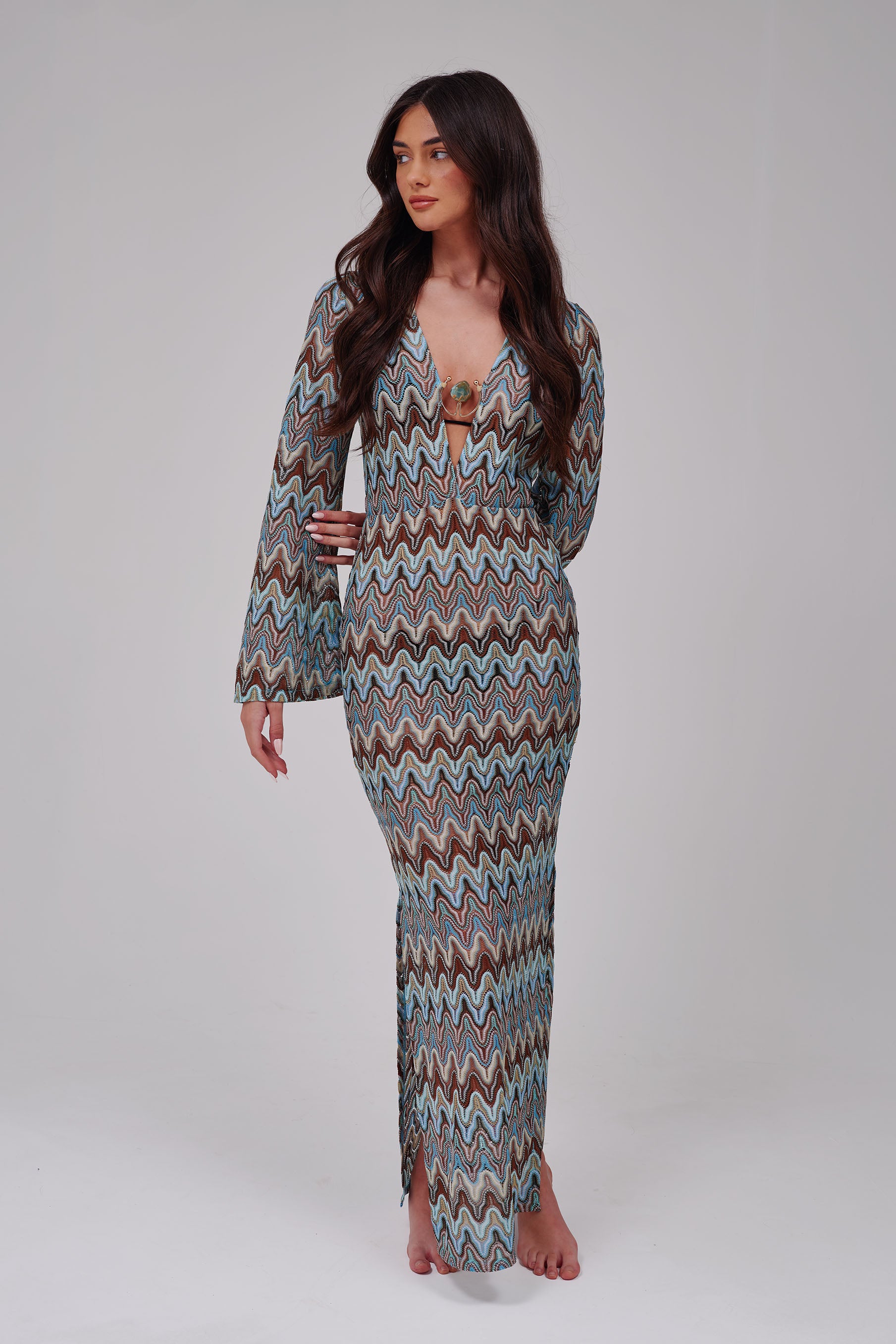 Trophy Crochet Bead Decal Maxi Dress in Earth – South Beach
