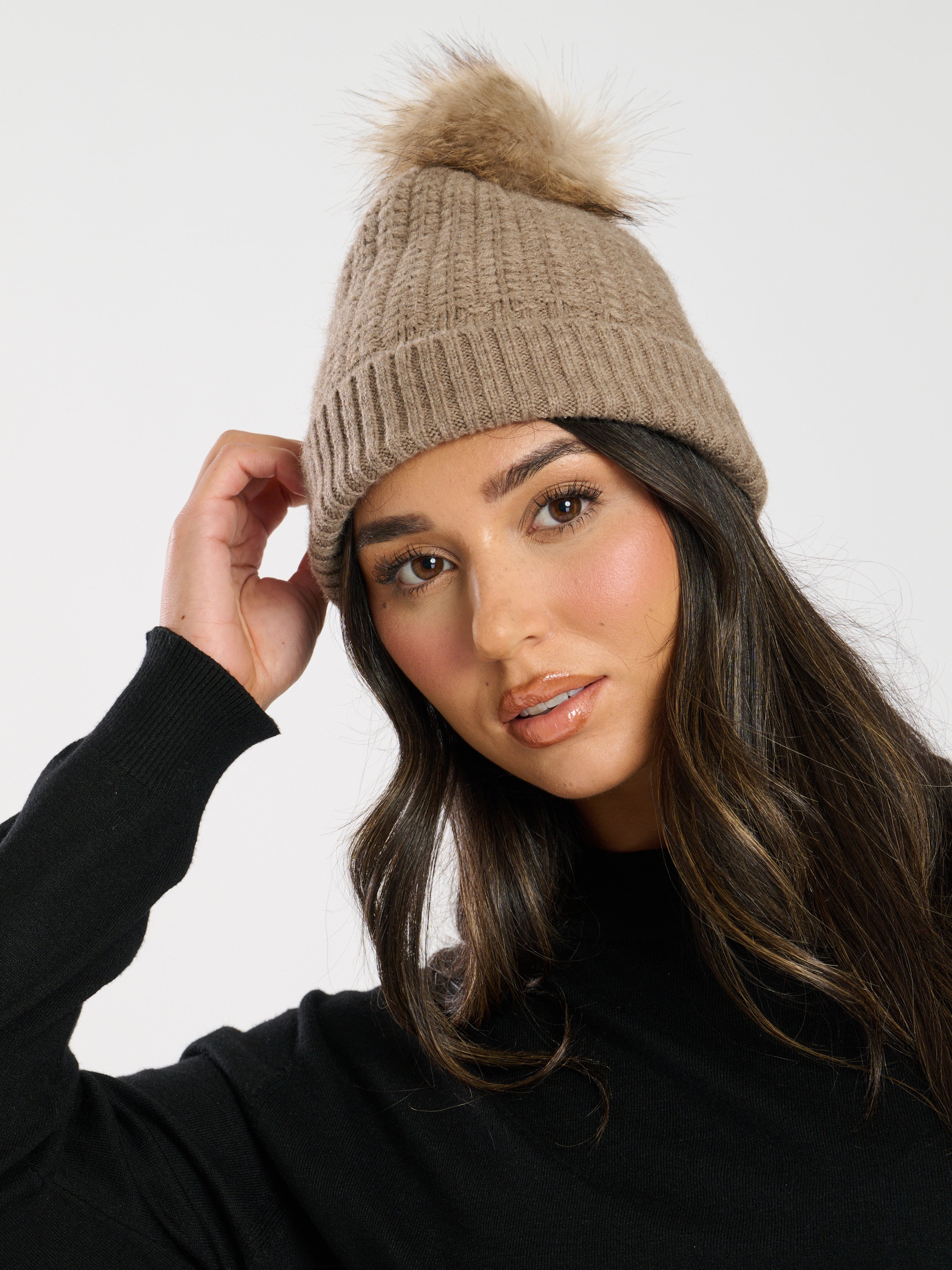 Faux fur bobble hat on sale