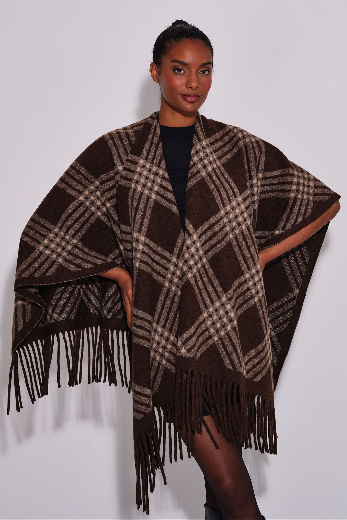 Fireside Tartan Shawl in Brown – view 2