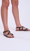 Whipstitch Strappy Sandals in Black – view 5