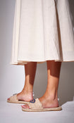 Evil Eye Embellished Woven Sliders in Beige – view 2