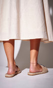 Evil Eye Embellished Woven Sliders in Beige – view 4