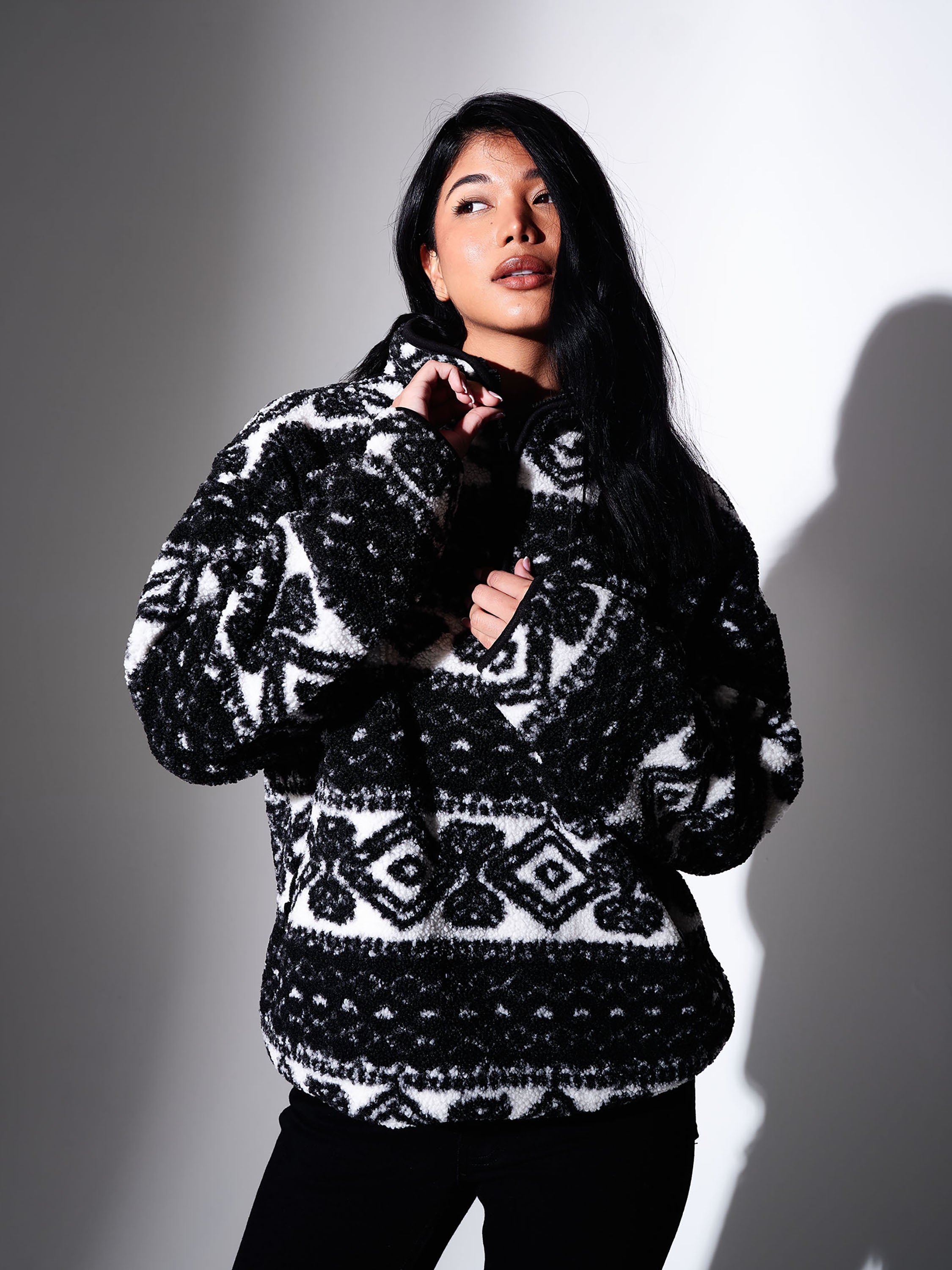 Teddy 1/4 Zip Fleece in Aztec Monochrome – South Beach