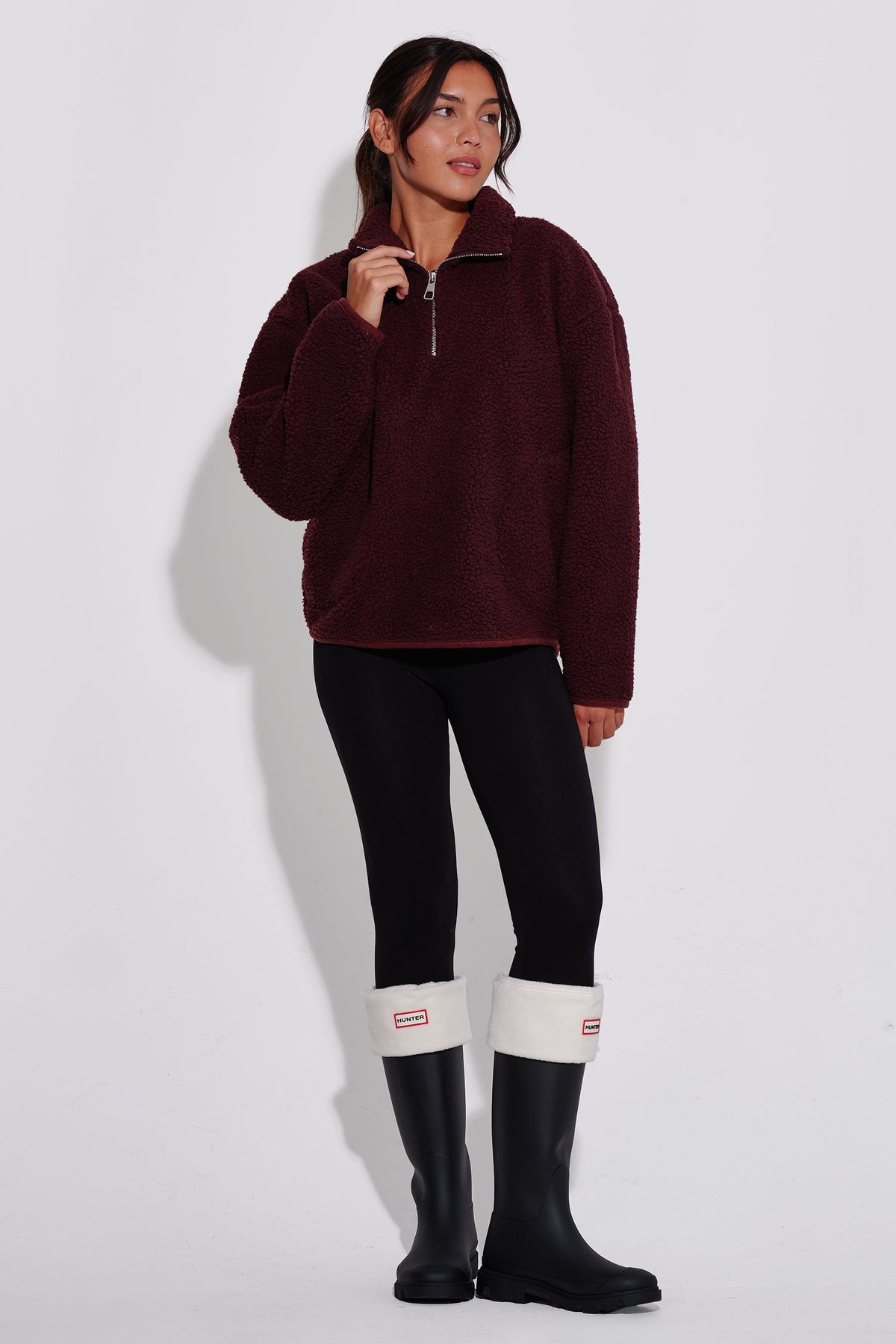 Teddy 1/4 Zip in Dark Purple – view 3