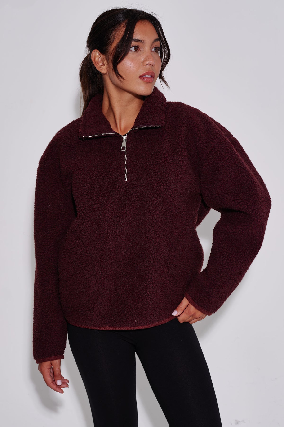 Dark purple borg quarter zip fleece
