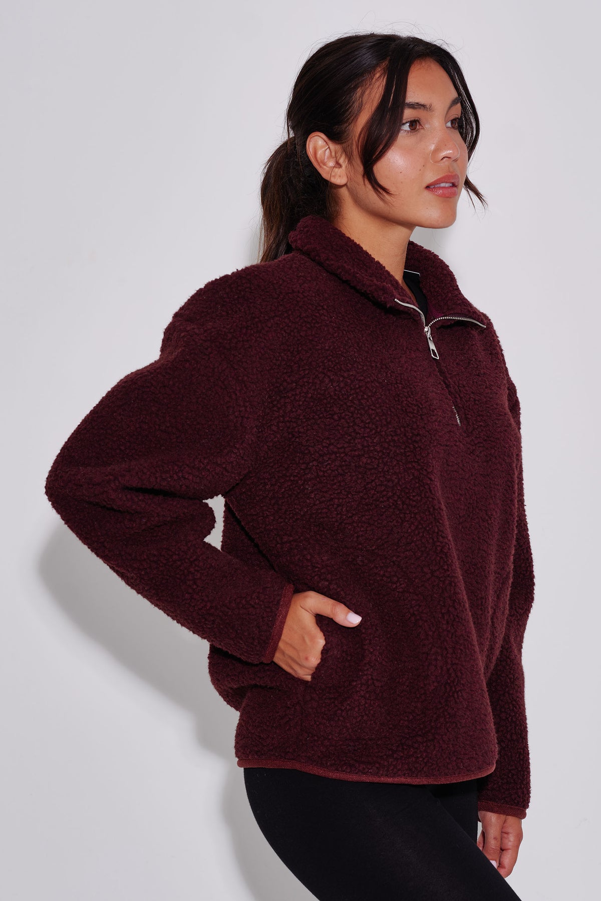 Teddy 1/4 Zip in Dark Purple – view 4