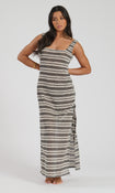 Black and cream striped crochet maxi dress