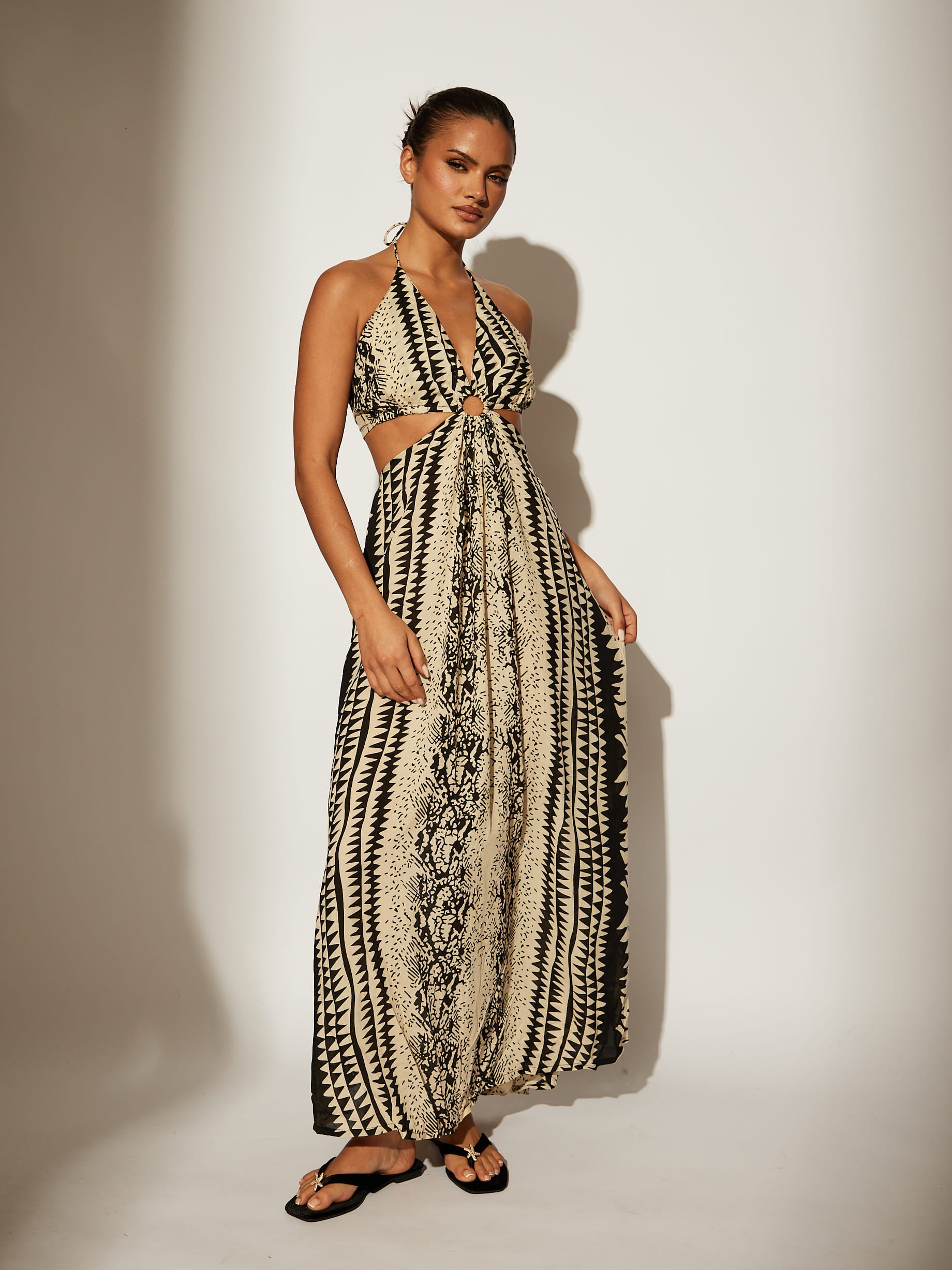 The 'draft' Halterneck cut out Beach Maxi Dress in monochrome – South Beach