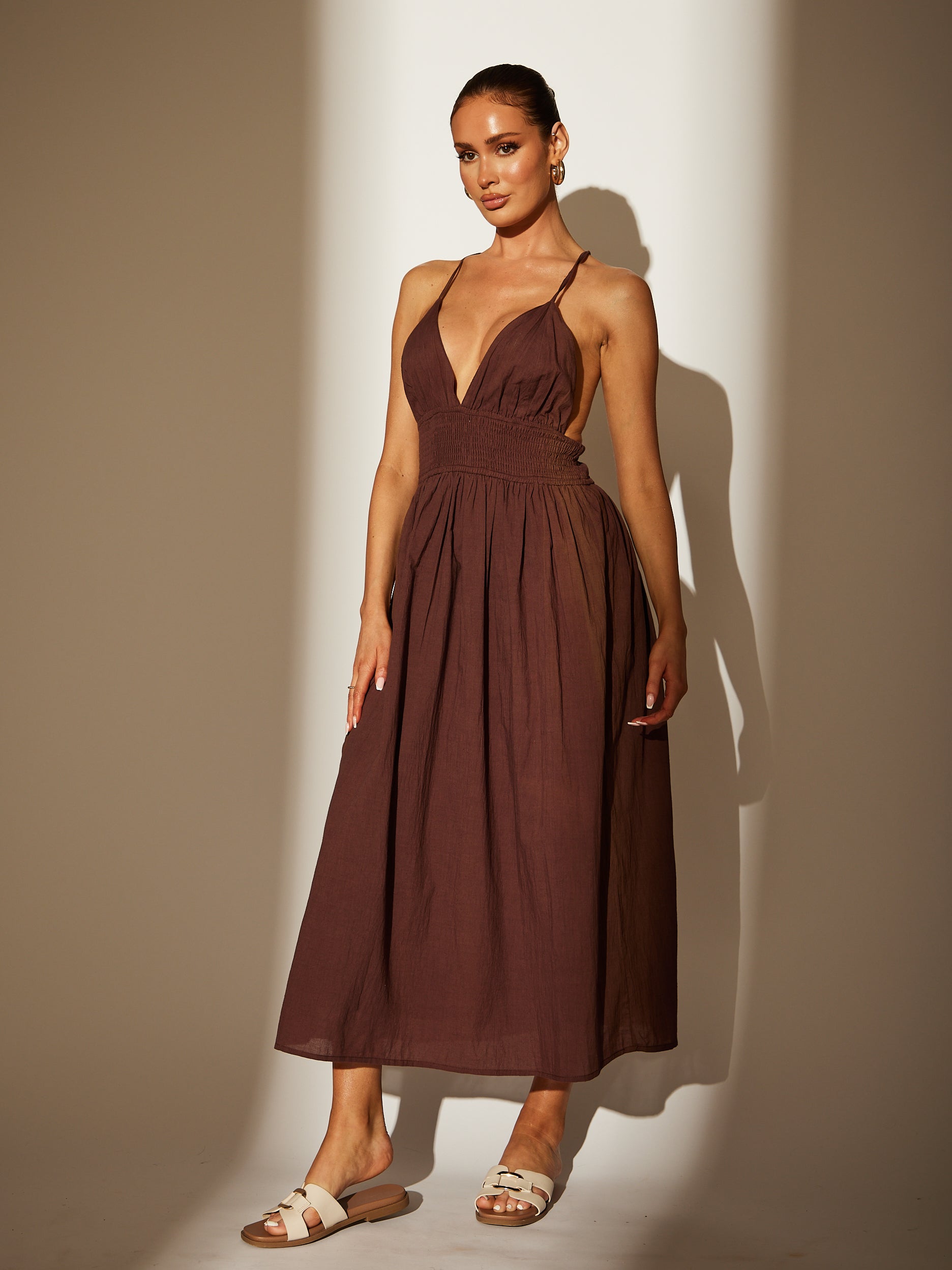 Savanna Midi Dress in Chocolate brown – South Beach