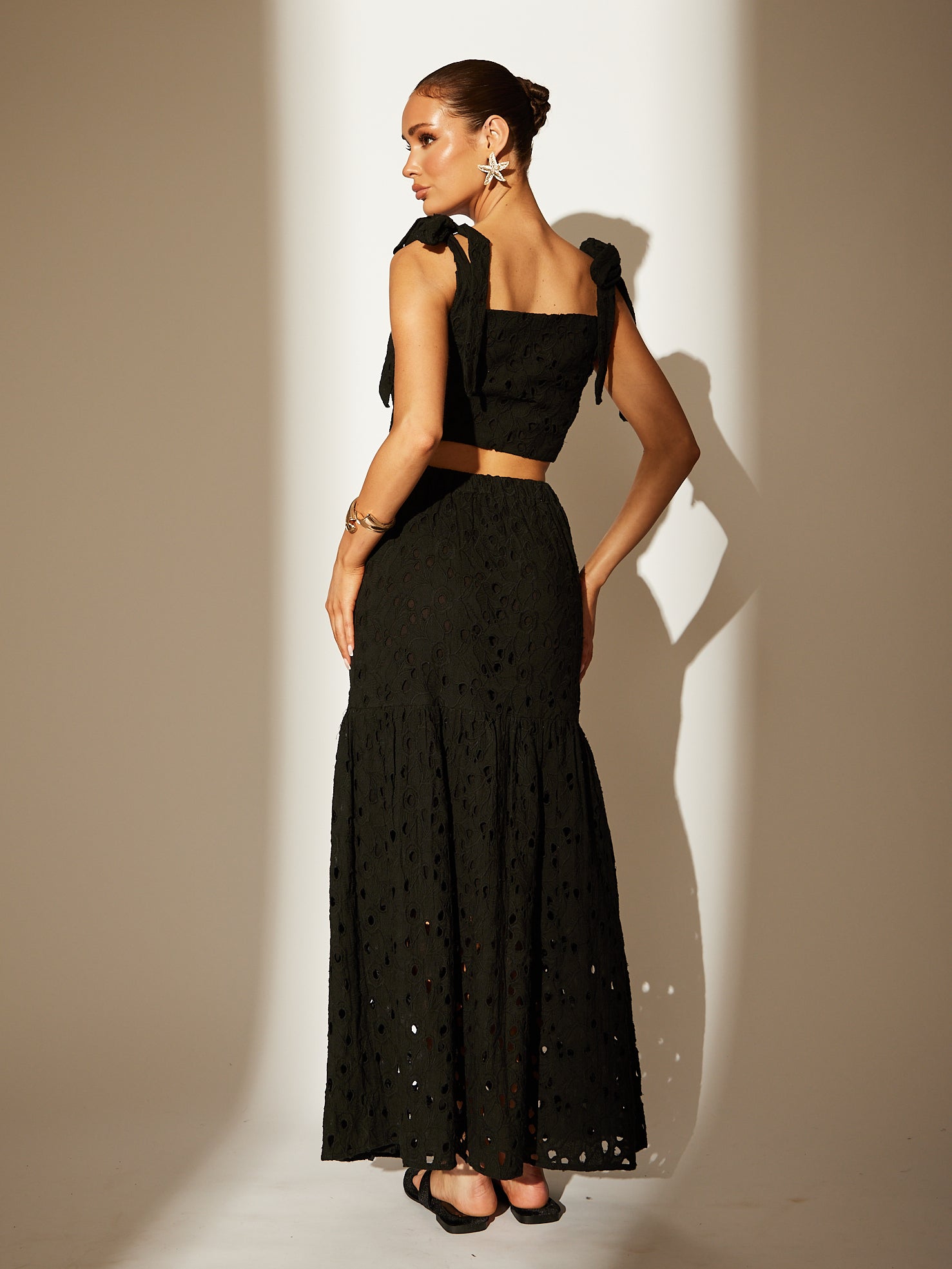 black broderie maxi dress Constance Broderie Anglaise Midi Dress