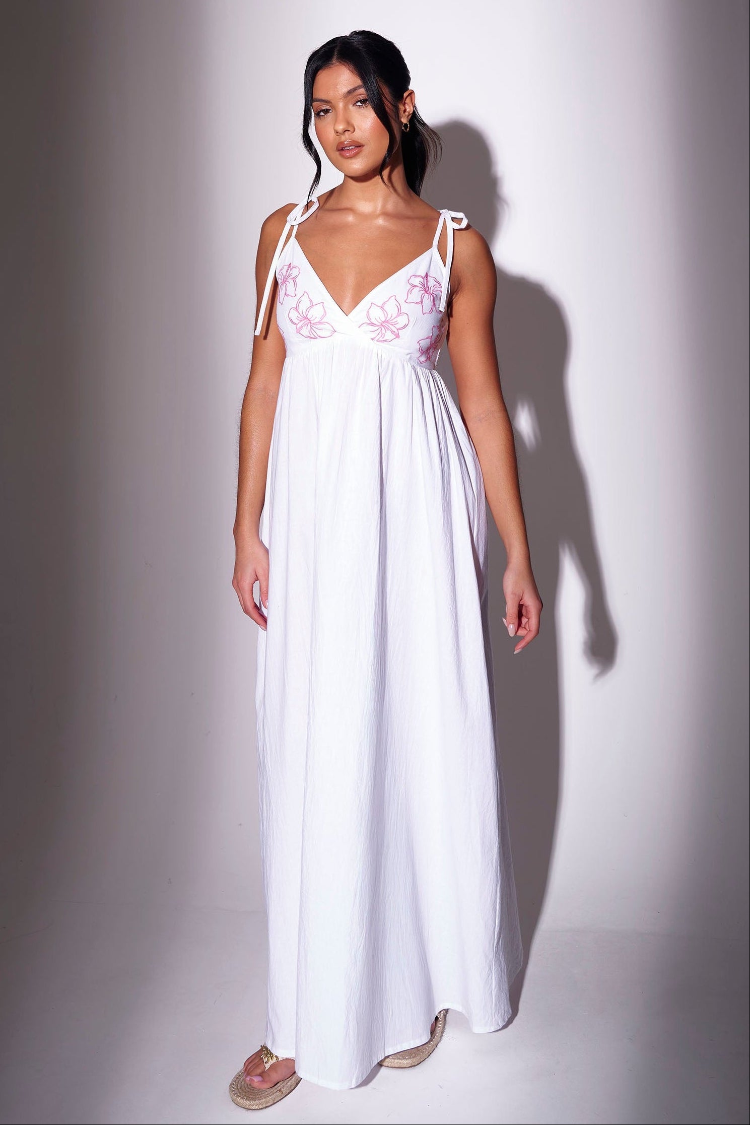 Maya Tie Shoulder Maxi Dress in White South Beach Maya Tie Shoulder Maxi Dress in White South Beach