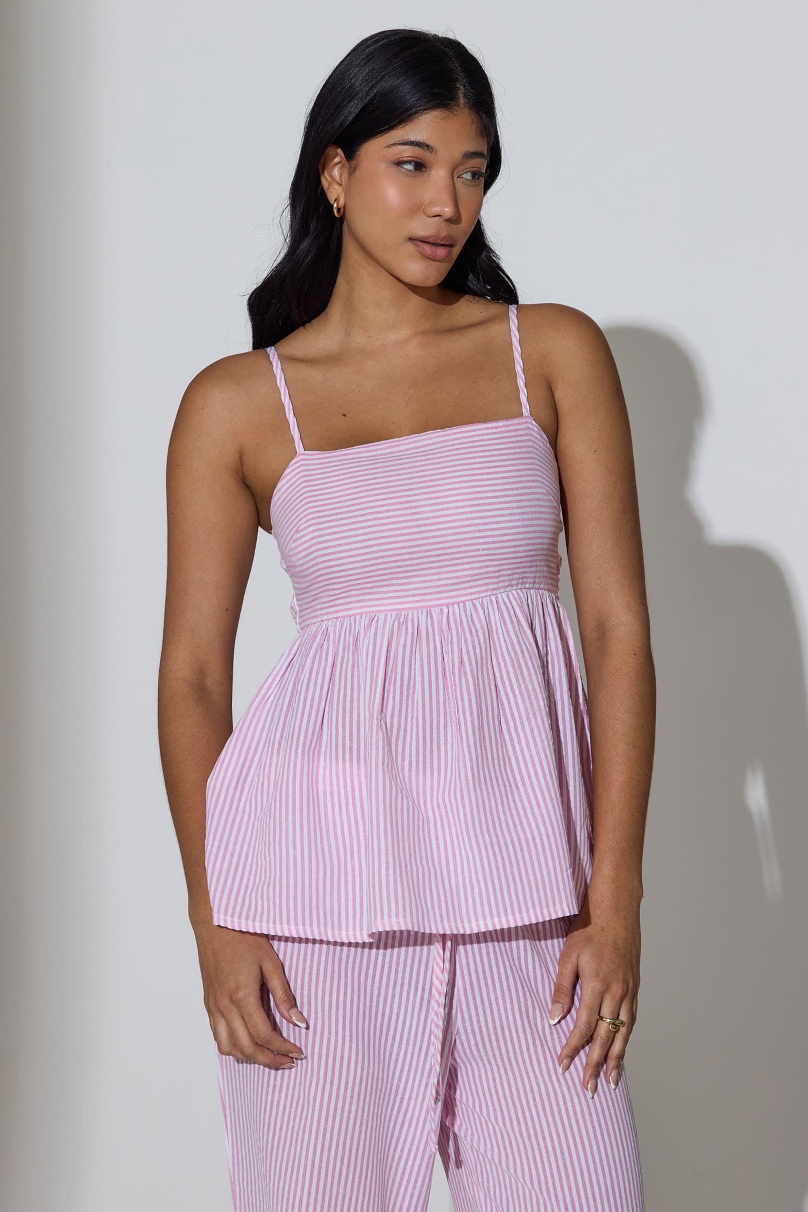 Daisy Striped Peplum Top in Pink – South Beach