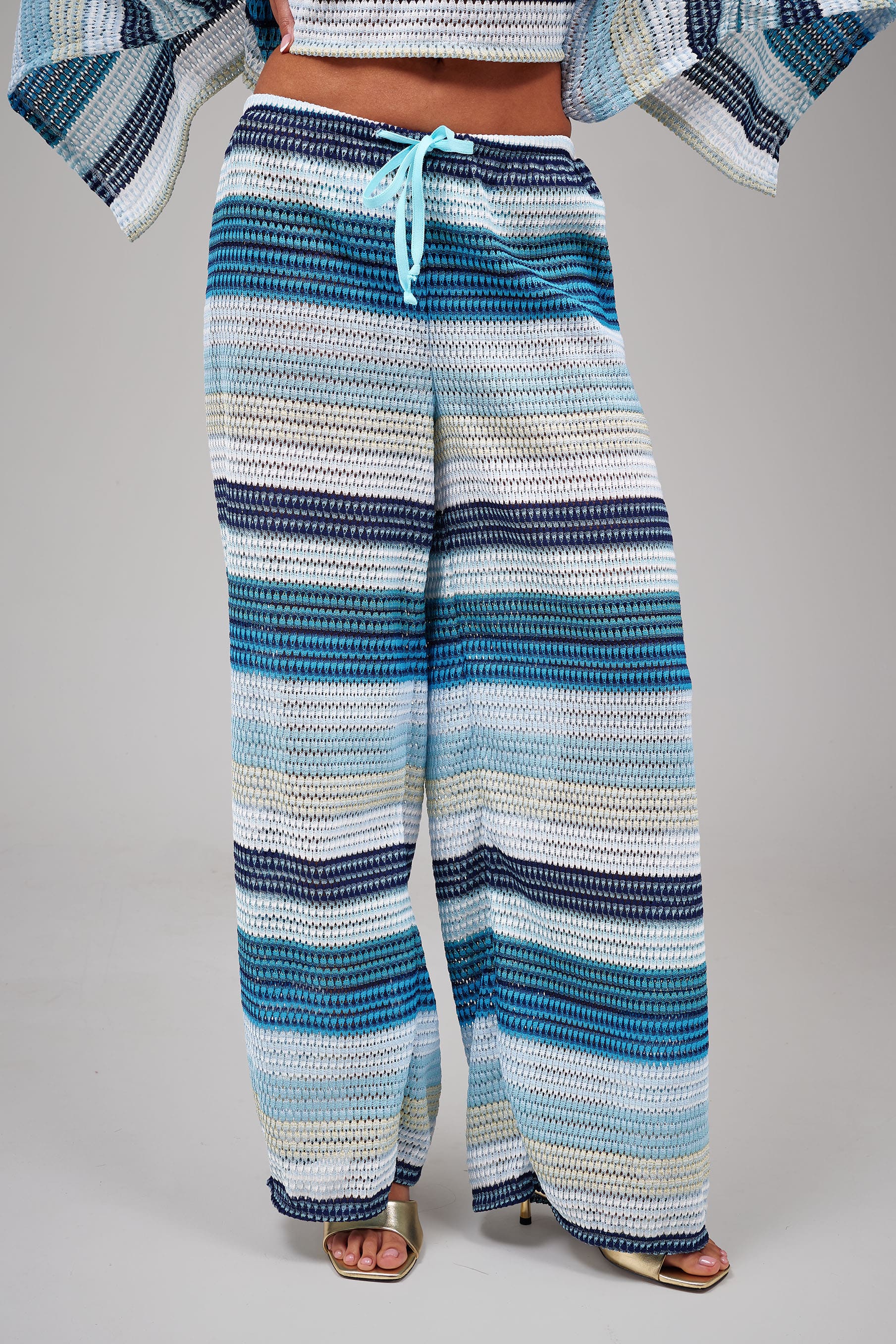 Laze Striped Crochet Trousers in Blue – South Beach