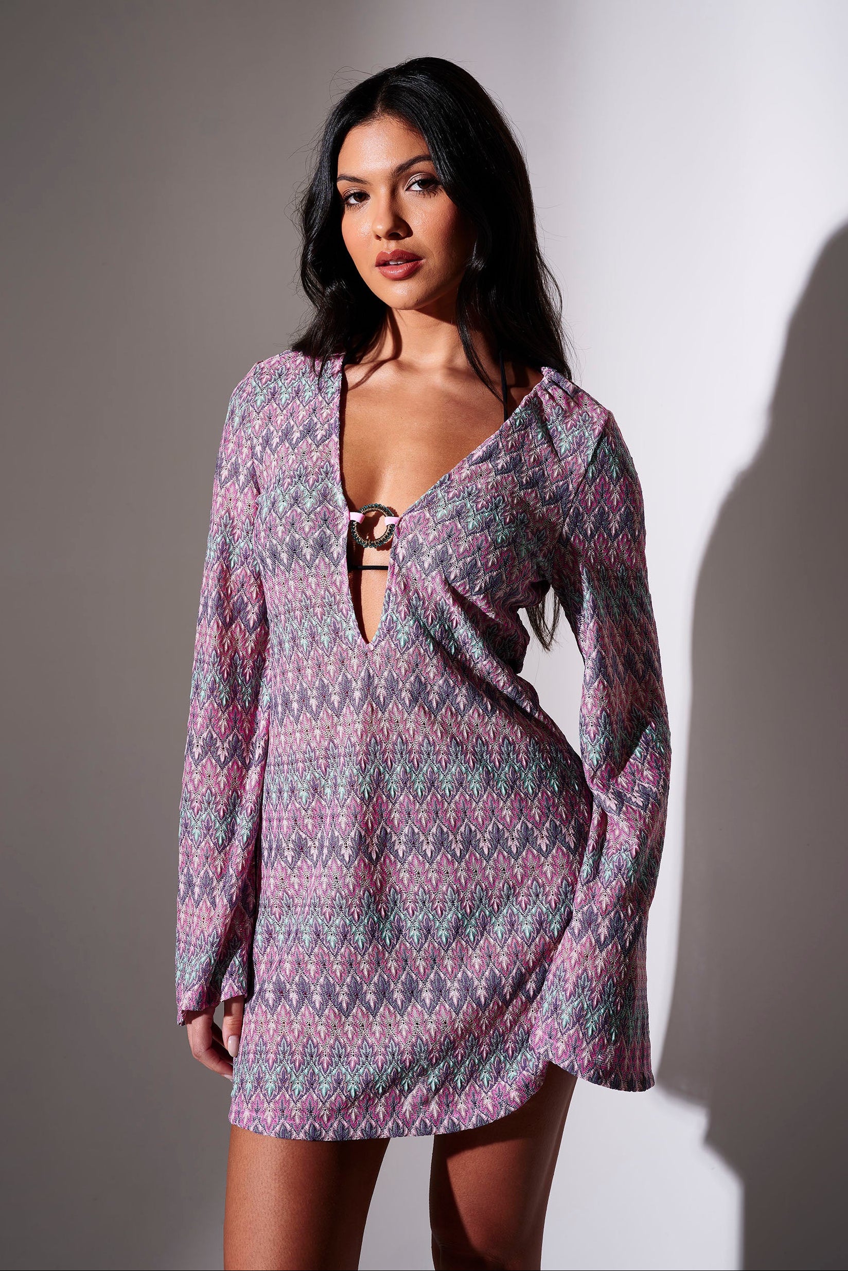 Hazel Chevron Crochet Kaftan Dress in Purple South Beach Hazel Chevron Crochet Kaftan Dress in Purple South Beach