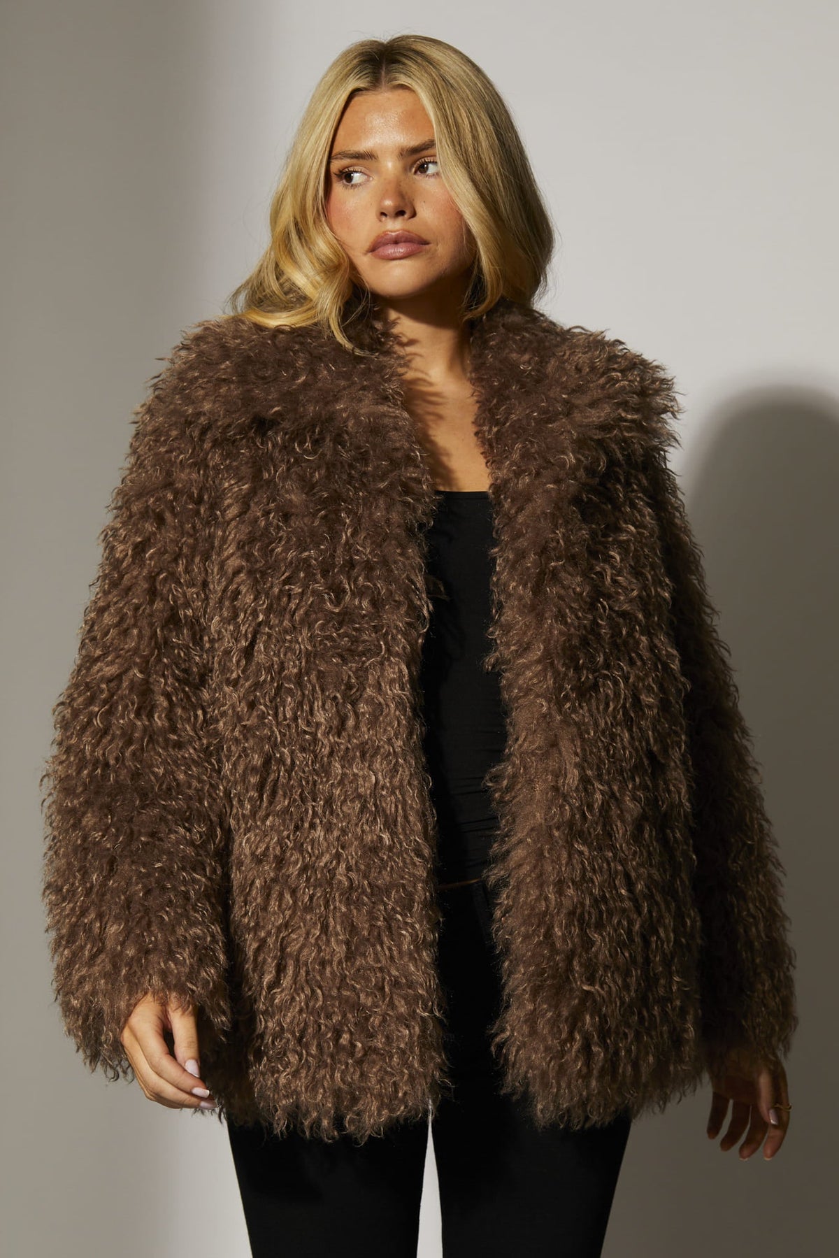 Brown shaggy faux fur jacket