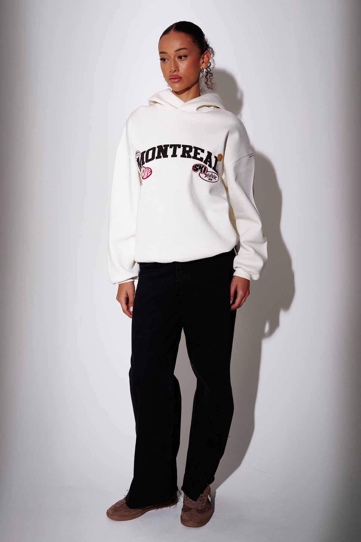Montreal Applique Graphic Hoodie in Cream – view 2